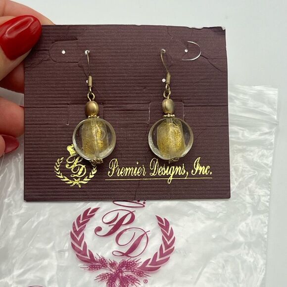 Vintage Premier Designs Gold and Clear Sphere Earrings - Picture 2 of 4